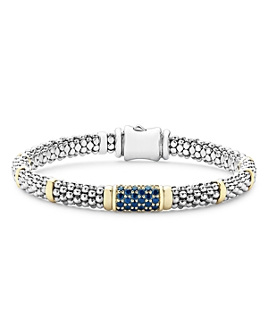 Lagos Sterling Silver & 18K Gold Signature Caviar Blue Sapphire Station Bracelet