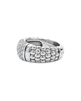 Sterling Silver Pav&eacute; Diamond Caviar Ring