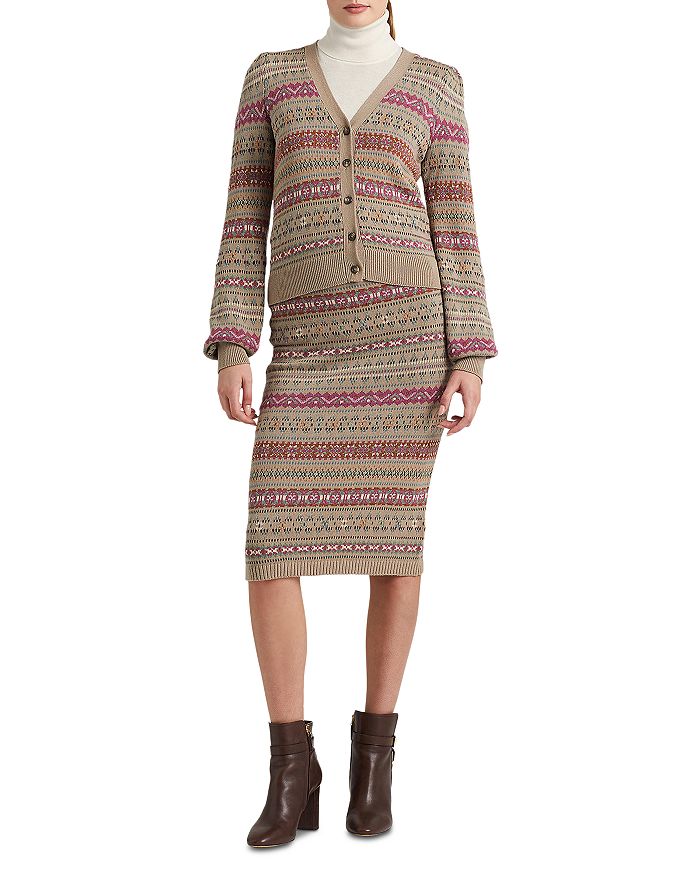 Ralph Lauren Fair Isle Cardigan & Knit Pencil Skirt | Bloomingdale's