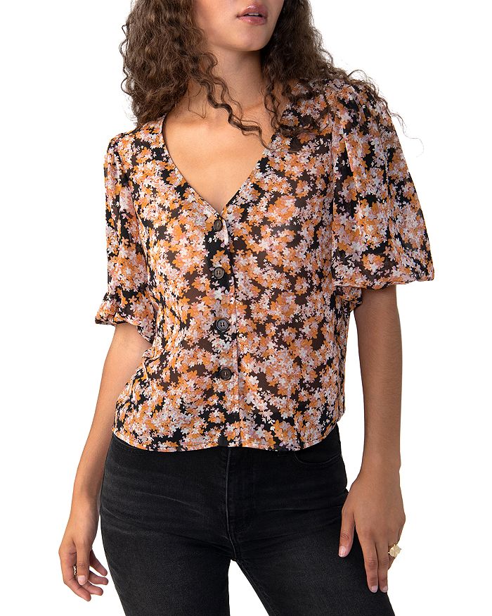 Floral Print Puff Sleeves Top