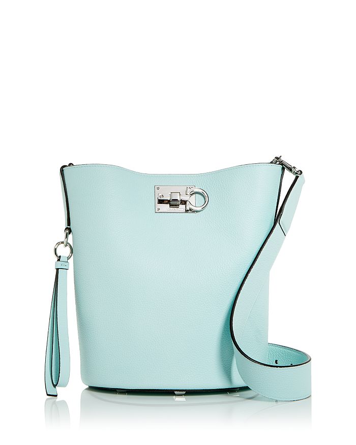 Salvatore Ferragamo Women Pastel Light Blue Leather Bucket Bag