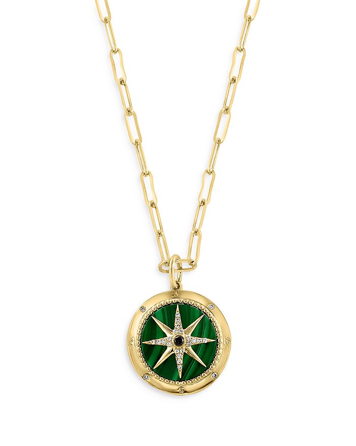 Bloomingdale's - Malachite & Diamond Starburst Pendant Necklace in 14K Yellow Gold, 16-18" - 100% Exclusive