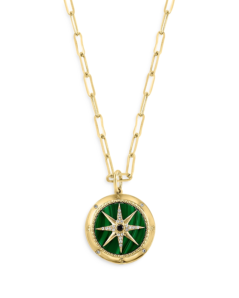 Bloomingdale's Fine Collection Malachite & Diamond Starburst Pendant Necklace in 14K Yellow Gold, 16