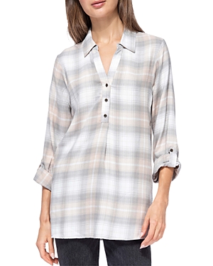 B Collection By Bobeau Collared Popover Shirt In Grey Taupe