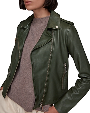 Shop Whistles Agnes Leather Moto Jacket In Dark Green