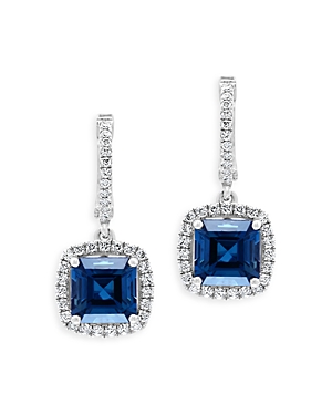 Bloomingdale's London Blue Topaz & Diamond Halo Drop Earrings in 14K White - 100% Exclusive