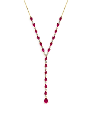 Bloomingdale's Ruby & Diamond Lariat Necklace In 14k Yellow Gold, 17.5 - 100% Exclusive In Red/gold