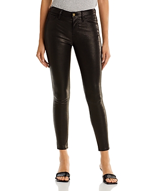 Frame Le High Rise Leather Skinny Jeans in Washed Black