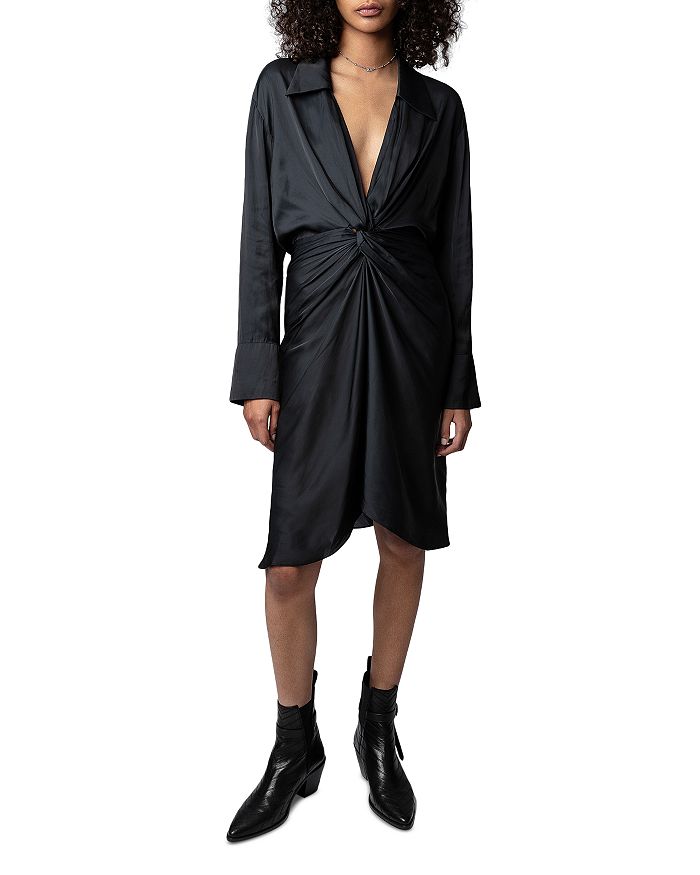 Shop Zadig & Voltaire Rozo Twist Front Satin Dress In Noir
