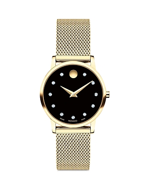 Shop Movado Museum Classic Diamond Watch, 28mm In Black/gold