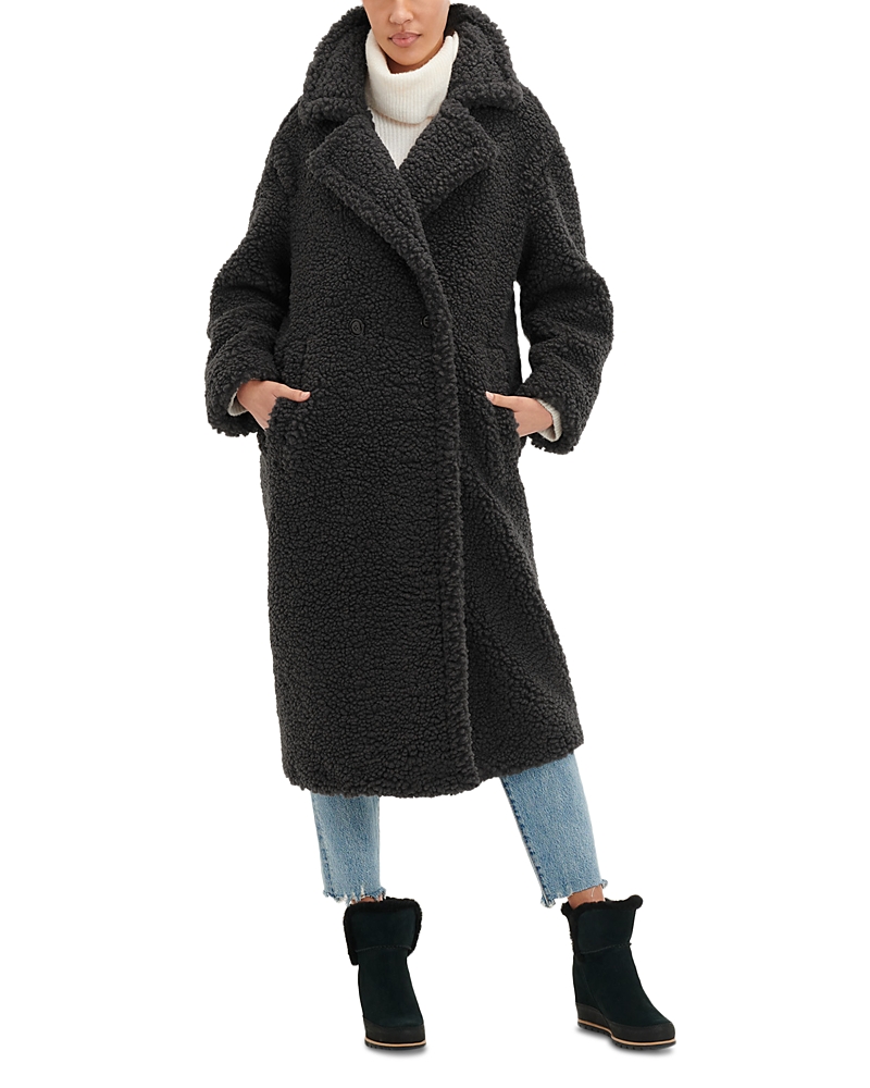 Ugg Gertrude Long Teddy Coat Ink Black In Ink Black
