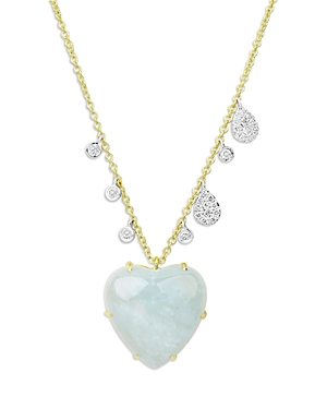 Meira T 14K Yellow & White Gold Milky Aqua Heart & Diamond Heart Pendant Necklace, 18