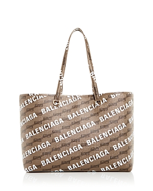 Balenciaga Signature Logo Print Leather Shopper
