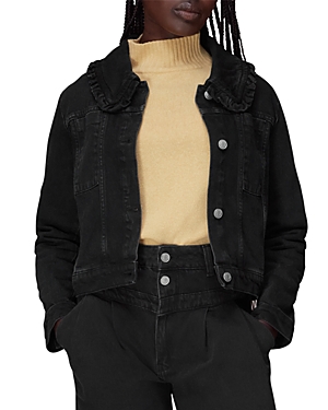 Shop Whistles Collared Button Front Cotton Denim Jacket In Black