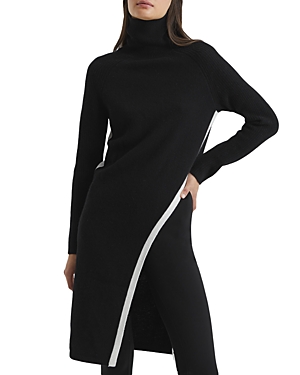 Reiss Elle Asymmetric Long Sleeve Wool Sweater Dress In Black/white