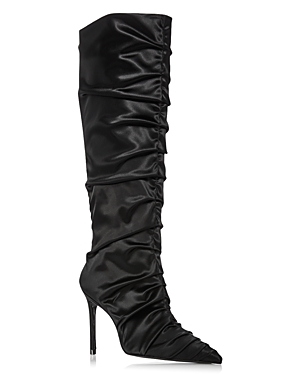 Stuart Weitzman Stuart Ruche 100 Satin Tall Boots In Black