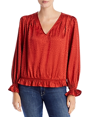 Status By Chenault Ruffled Jacquard Blouse In Cayenne