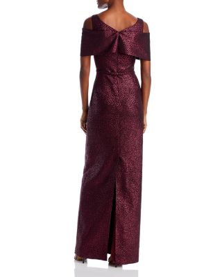 black cold shoulder evening gown