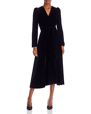 Rhode Lainey Velvet Midi Wrap Dress In Black | ModeSens