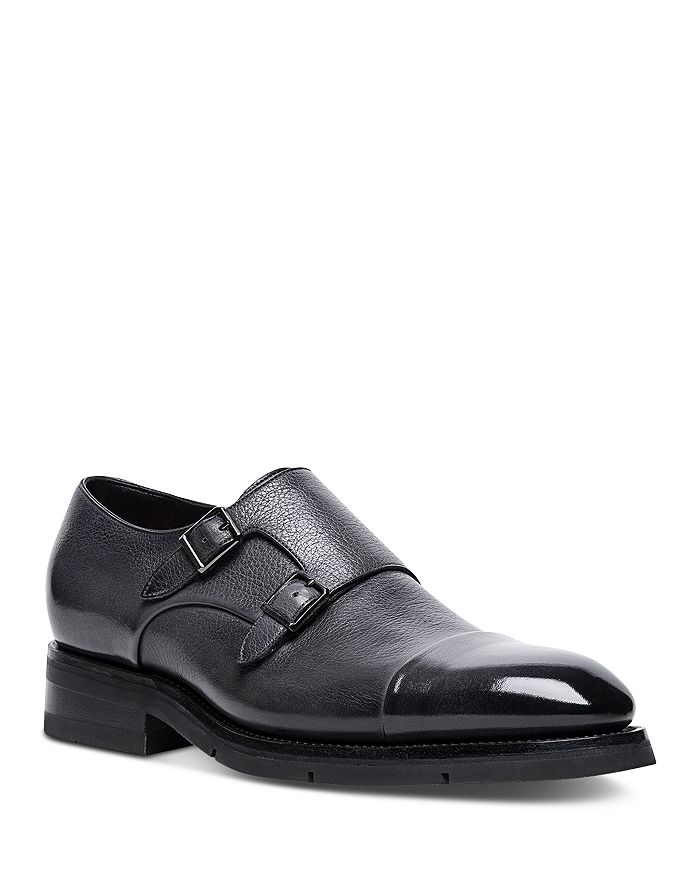 Santoni Men's Carter Double Buckle Monk Strap Cap Toe Dress Shoes