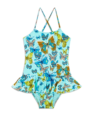 Vilebrequin Girls' Butterfly Print Ruffle Hem One Piece Swimsuit
