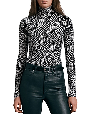 Rag & Bone Shaw Geo Print Paneled Turtleneck Top In Whtblk