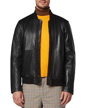 Shop Andrew Marc Macneil Leather Bomber Jacket In Black