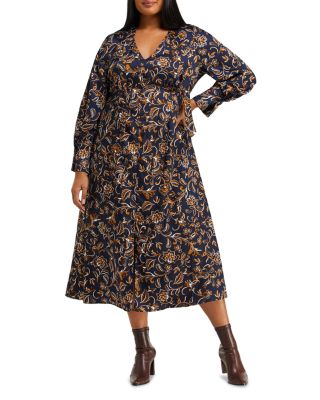 Estelle Plus Capitano Paisley Tie Neck Dress In Print