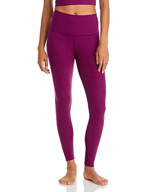 Beyond Yoga Spacedye Out Of Pocket High Waisted Midi Legging In Magenta Heather In Aubergine Beet