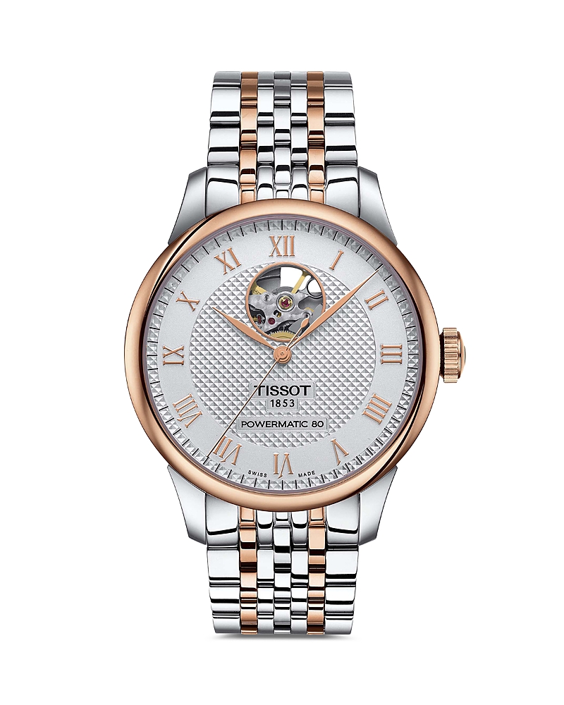Tissot Men's Swiss Automatic Le Locle Powermatic 80 Open Heart Two Tone Stainless Steel Bracelet Watch 39mm In Silver/rose Gold