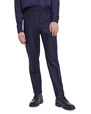 The Kooples Wool Flannel Tailored Fit Trousers In Navy