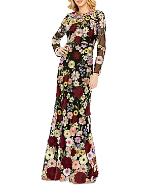 MAC DUGGAL FLORAL EMBROIDERED MESH GOWN