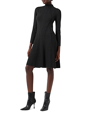 French Connection Mari Ribbed Long Sleeve Sweater Dress In Charcoal
