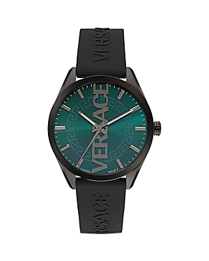 Versace V-vertical Gunmetal Watch With Green Sunray Dial In Green/black
