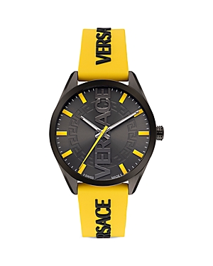 Versace Men's V-vertical Silicone Logo Watch, 42mm In Gray/yellow