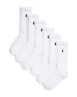 Polo Ralph Lauren Signature Embroidered Crew Socks, Pack Of Six In White