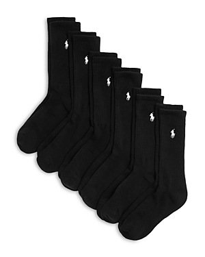 Shop Polo Ralph Lauren Signature Embroidered Crew Socks, Pack Of Six In Black