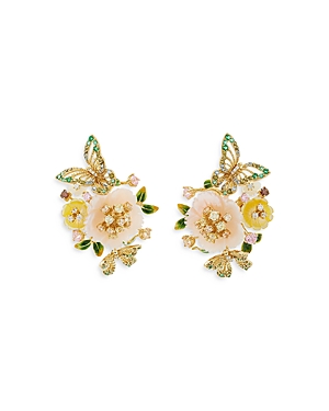 Anabela Chan 18k Yellow Gold Vermeil Butterfly Orchard Mother Of Pearl & Simulated Stone Stud Earrings In Pink/yellow