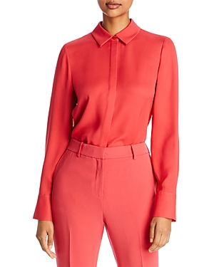 Lafayette 148 Scottie Silk Blouse In Vibrant Coral