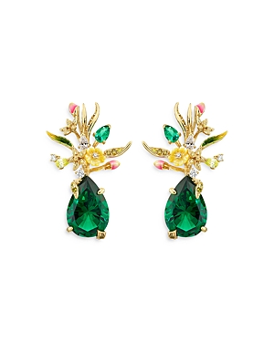Anabela Chan 18K Yellow Gold Plated Sterling Silver English Garden Simulated Emerald & Diamond Posie Earrings