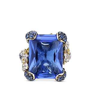Shop Anabela Chan 18k Yellow Gold Plated Sterling Silver English Garden Simulated Blue Sapphire & Diamond Cinderella R In Blue/gold