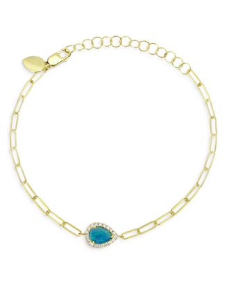 Meira T 14K Yellow Gold Opal & Diamond Paperclip Link Chain Bracelet ...
