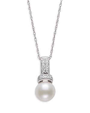 Bloomingdale's Cultured Freshwater Pearl & Diamond Pendant Necklace in 14K White Gold, 18 - 100% Exc