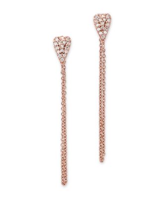 Diamond Heart Cluster Chain Earrings in 14K Rose Gold, 0.16 tcw 