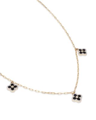 Diamond & Enamel Clover Droplet Necklace in 14K Yellow Gold, 0.25 tcw 