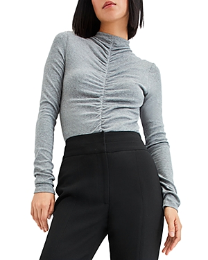 Veronica Beard Theresa Ruched Jersey Turtleneck Sweater In Heather Grey
