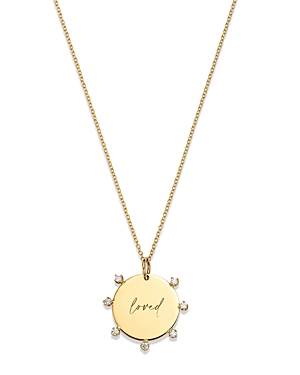 Shop Zoë Chicco 14k Yellow Gold Tender Tokens Diamond Loved Disc Pendant Necklace, 16-18