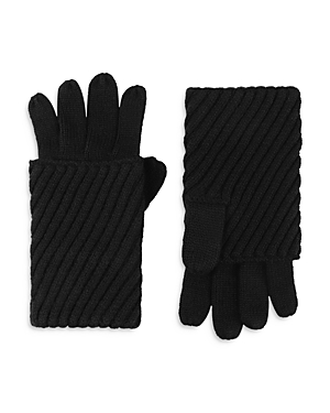 Shop Allsaints Traveling Ribbed Fold Over Gloves In Black