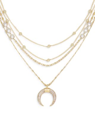 Ettika - Layered Chain & Horn Pendant Necklace in 18K Gold Plate, 14"