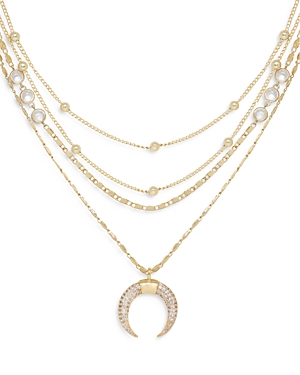 Shop Ettika Layered Chain & Horn Pendant Necklace In 18k Gold Plate, 14